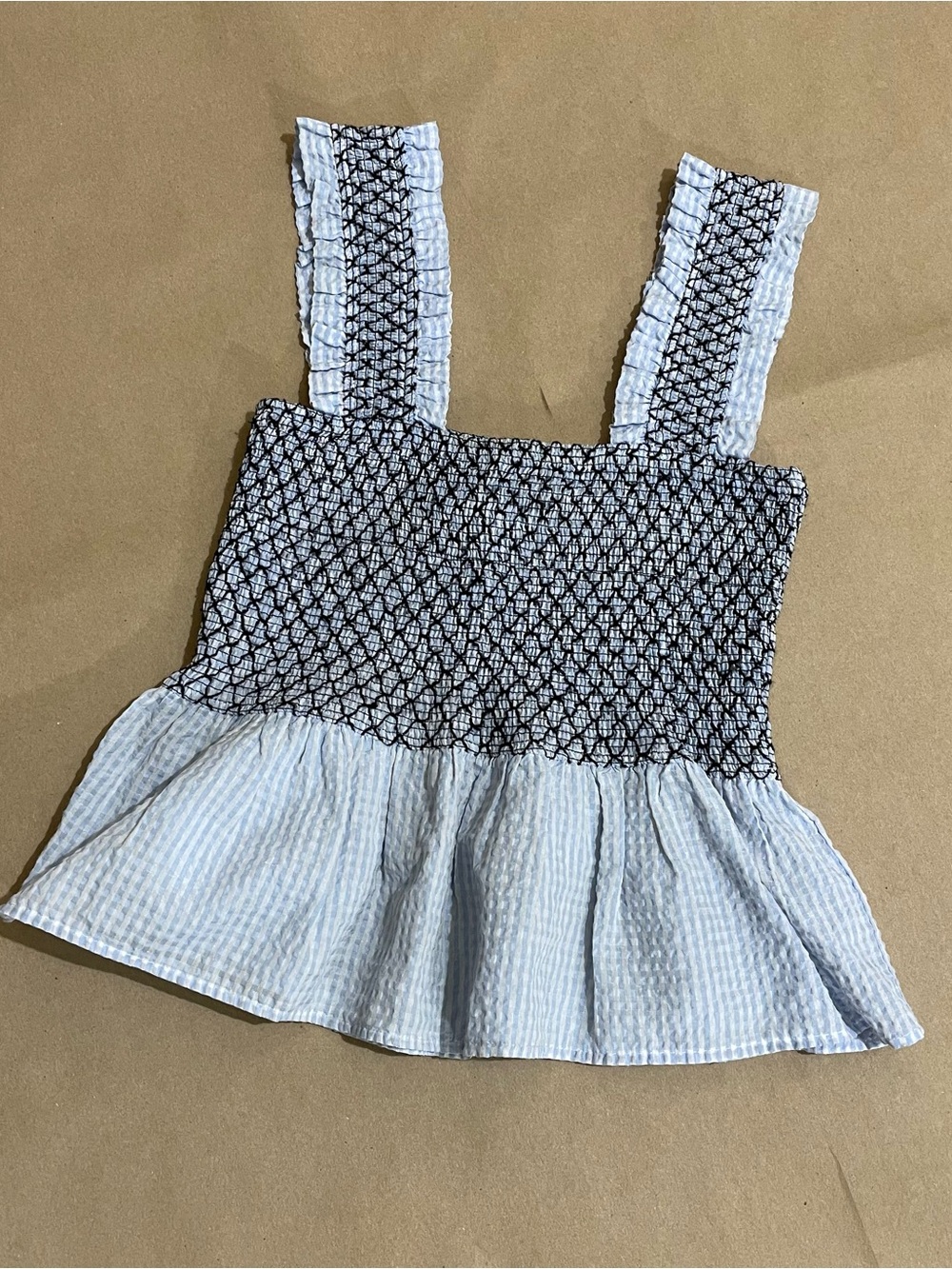 Ganni Light Blue Smocked Square-Neck Peplum Camisole sz 34